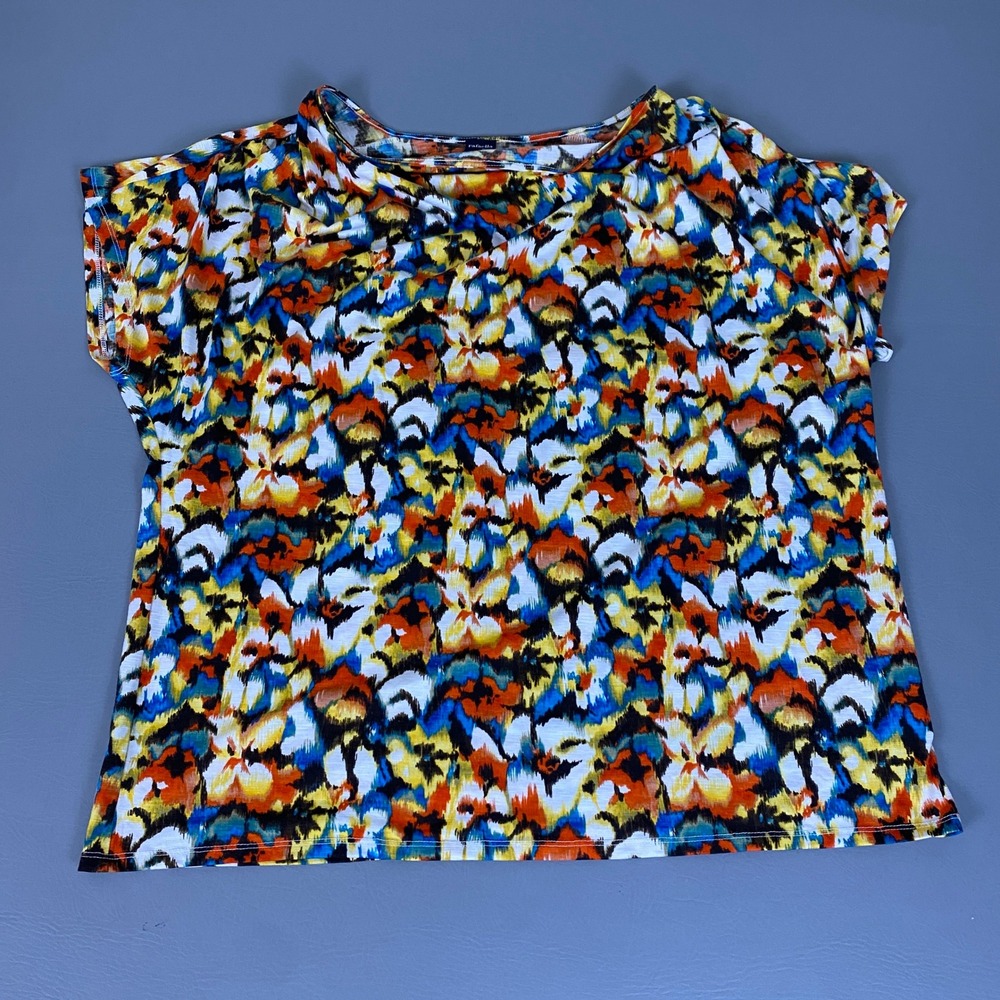 Rafaella Blouse Top Women's Plus Size 2X Multicolor Abstract Floral Short Sleeve